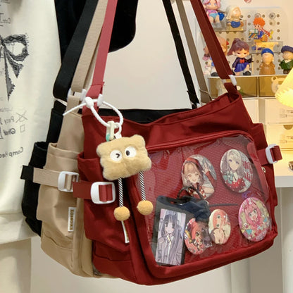 Japanese Y2K Lolita Transparent Shoulder Bag Women Trend Itabag Badge DIY Decoration Crossbody Bag Daily School Bag for Teenager