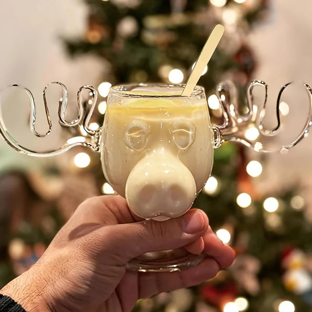 1-4PCS 240ml 8oz Christmas Vacation Moose Mug Christmas Reindeer Head Creative Elk Glass Wine Beer Water Juice Milk Glass