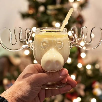 1-4PCS 240ml 8oz Christmas Vacation Moose Mug Christmas Reindeer Head Creative Elk Glass Wine Beer Water Juice Milk Glass