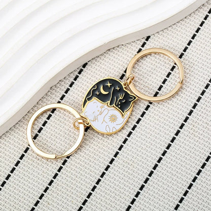 2Pcs Stainless Steel Black White Cat Necklace Love Embrace Cat Matching Couple Pendant Necklaces BFF Jewelry for Women Friend