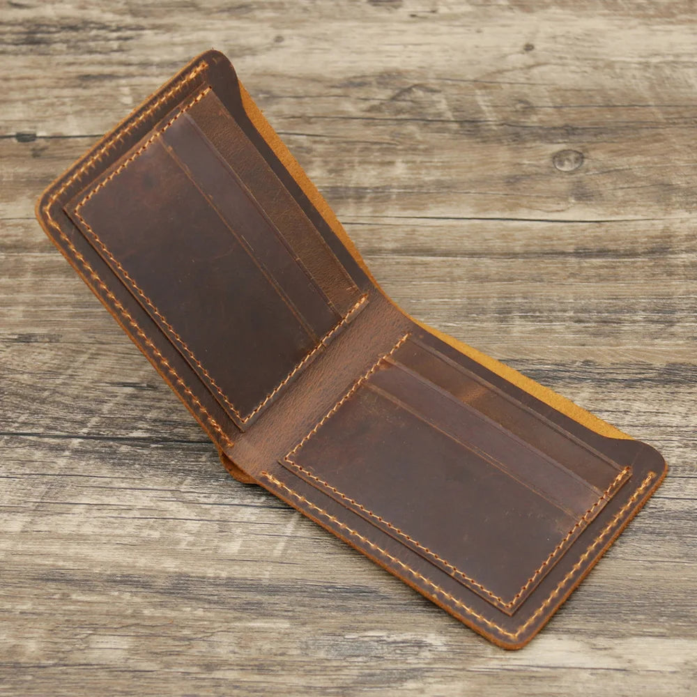 100% Genuine Leather Wallet Men Vintage Style Bifold Brown Wallet for Men Leather Genuine