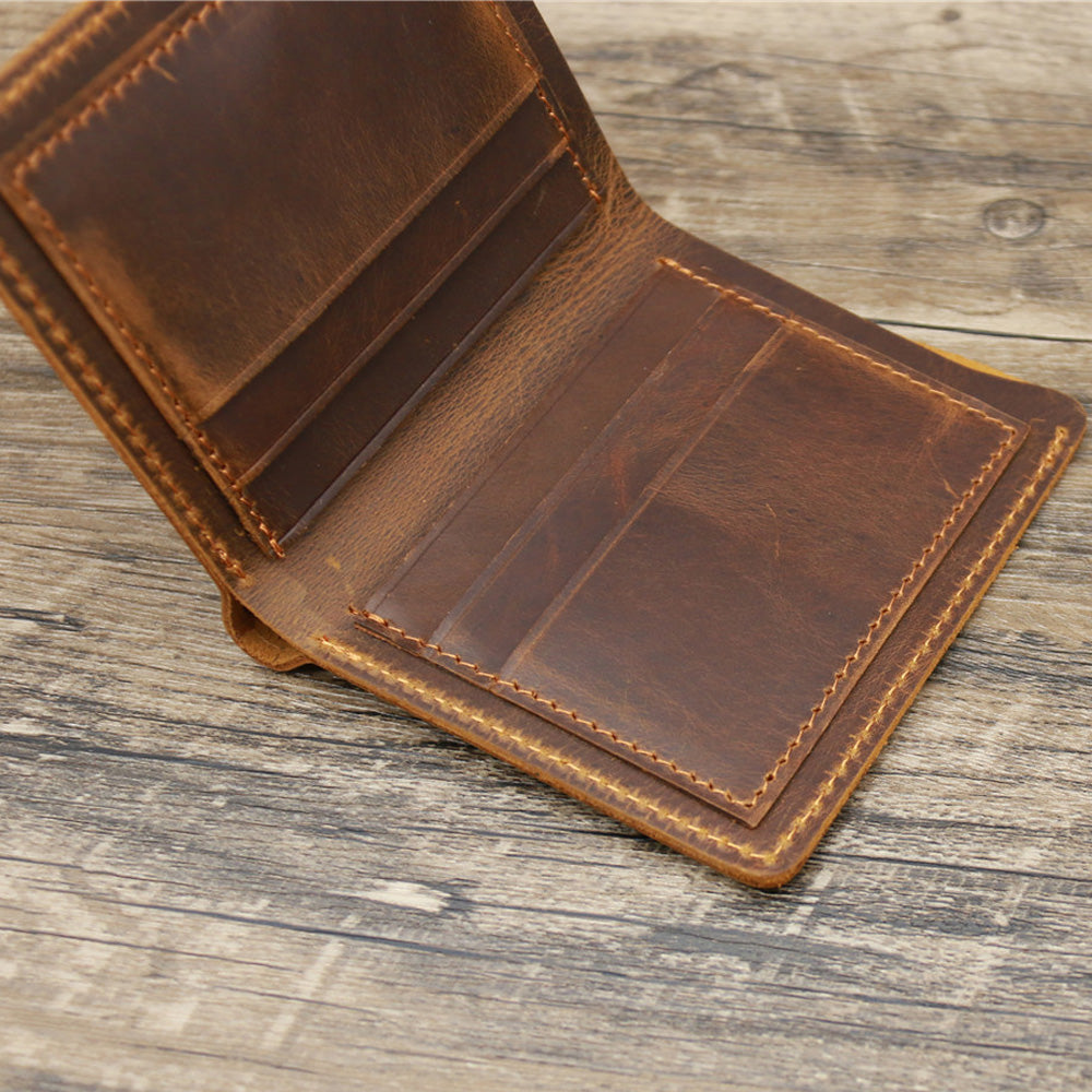 100% Genuine Leather Wallet Men Vintage Style Bifold Brown Wallet for Men Leather Genuine