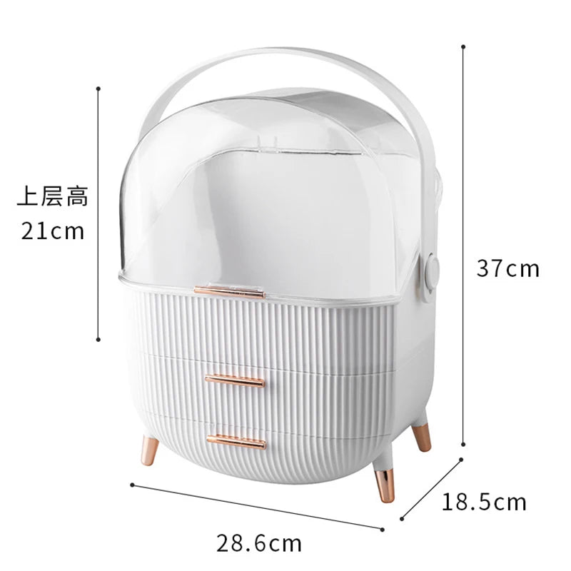 Luxury makeup storage box with lid, large-capacity dustproof cosmetic case for skincare products with handle