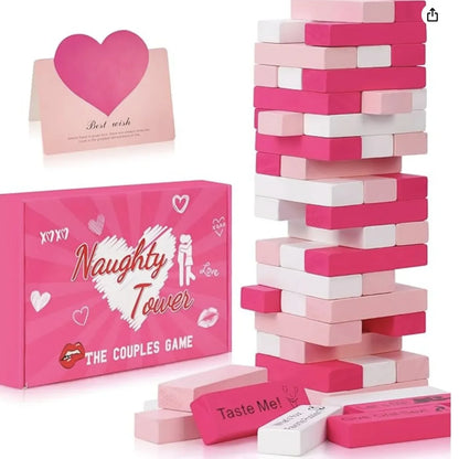 48PCS Block Tower Game Couple Activities Date Night Ideas Valentine Tumbling Tower Stacking Blocks Game for Couples Night Party