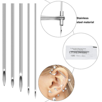 1/2/41 Pieces Body Piercing Tool Kit 316L Stainless Steel Piercing Needles Nose Ring Hoop Jewelry for Ear Lip Belly Navel Tongue