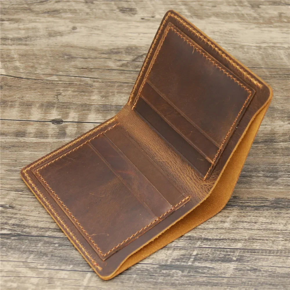 100% Genuine Leather Wallet Men Vintage Style Bifold Brown Wallet for Men Leather Genuine