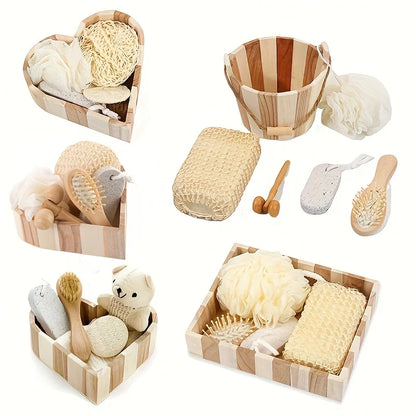 Bath Spa Gift Set Luxury Bathroom Accessories Kit with Loofah Brush Pumice Stone Wooden Box for Body Care Relaxation Gift Set