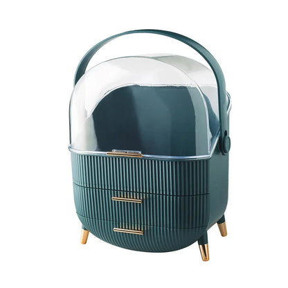 Luxury makeup storage box with lid, large-capacity dustproof cosmetic case for skincare products with handle