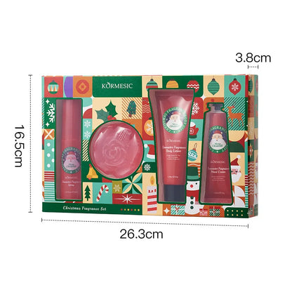 Luxurious complete Christmas gift box, 4-in-1 hand and body care set including moisturizer, body lotion, spray and soap bar
