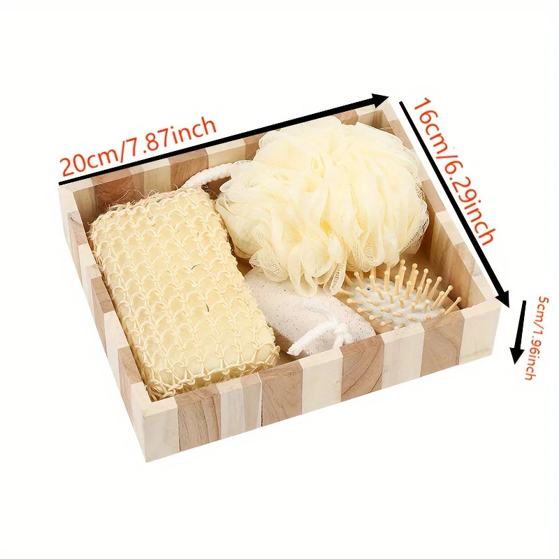 Bath Spa Gift Set Luxury Bathroom Accessories Kit with Loofah Brush Pumice Stone Wooden Box for Body Care Relaxation Gift Set