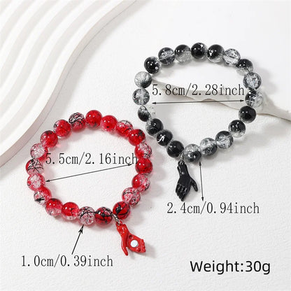 2Pcs Romantic ECG Heart Charms Couple Bracelet For Lover Women Men Magnetic Red Black Beaded Bracelets Party Jewelry Gifts