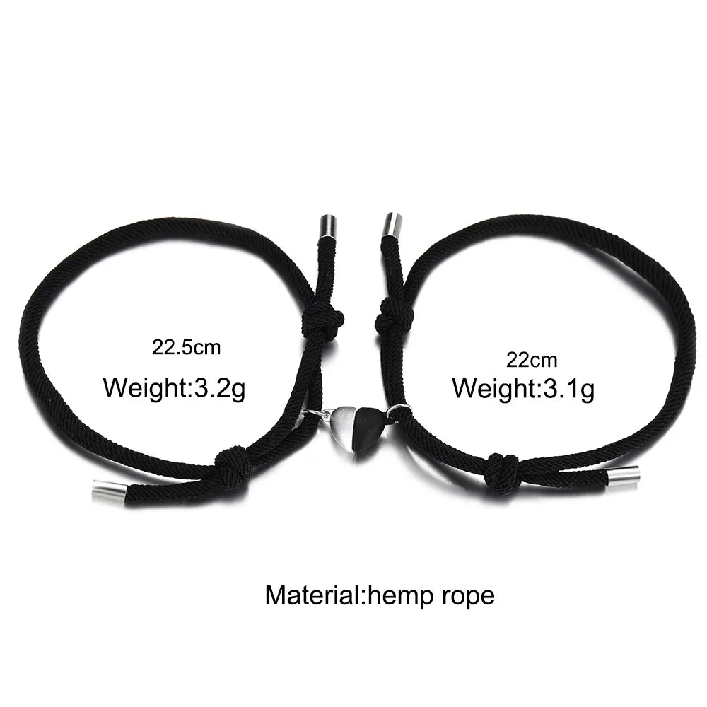 LATS 2 Pice Black White Color Hand Rope Love Magnetic Couple Good Friend Brother Party Student Travel Fashion Elegant Silver Mul